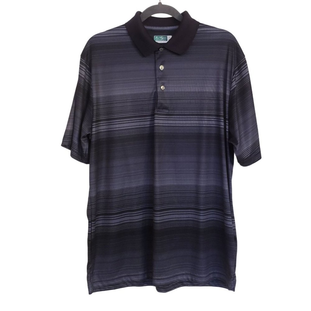Ben Hogan Performance polo golf shirt size‎ Large black gray striped